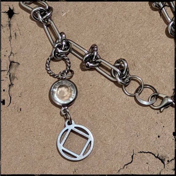 Narcotics Anonymous NA Symbol & Rhinestone Charm Bracelet Stainless Rope Chain - Picture 2 of 7